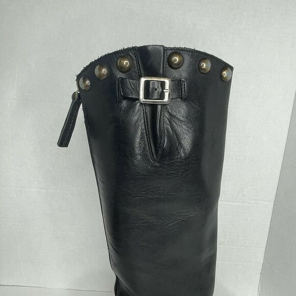 Golden Goose Deluxe Black Studded Buckle Strap Knee High Riding Boots Size 37 - Picture 7 of 12